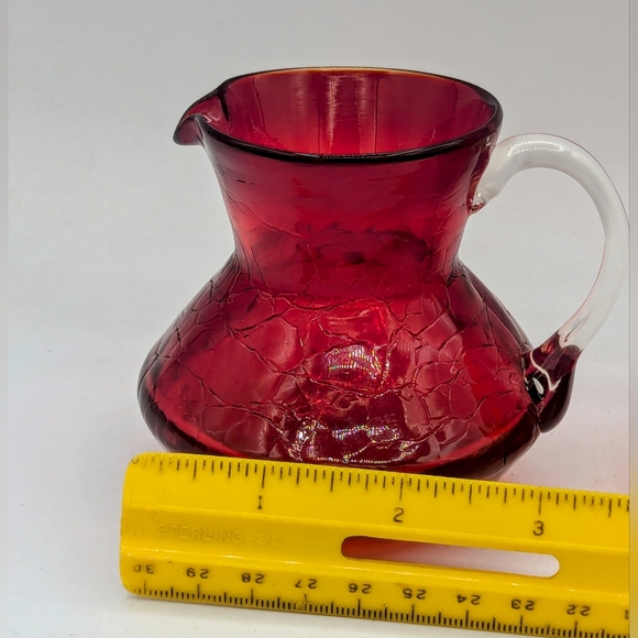 Two Hand Blown Crackle Glass Creamers/Small Pitcher vintage - Picture 4 of 9